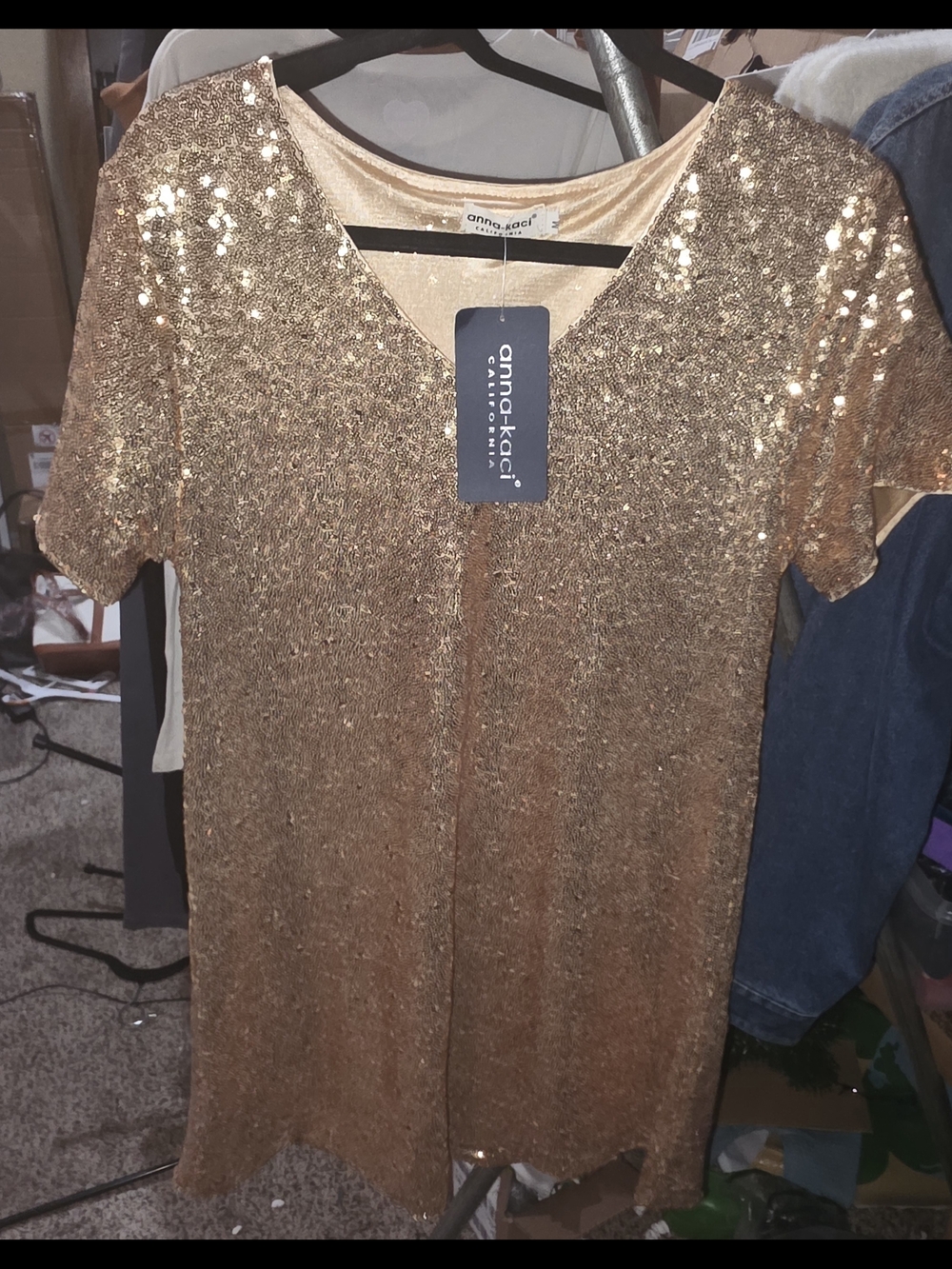 Gold Sequin V-Neck Women’s Top